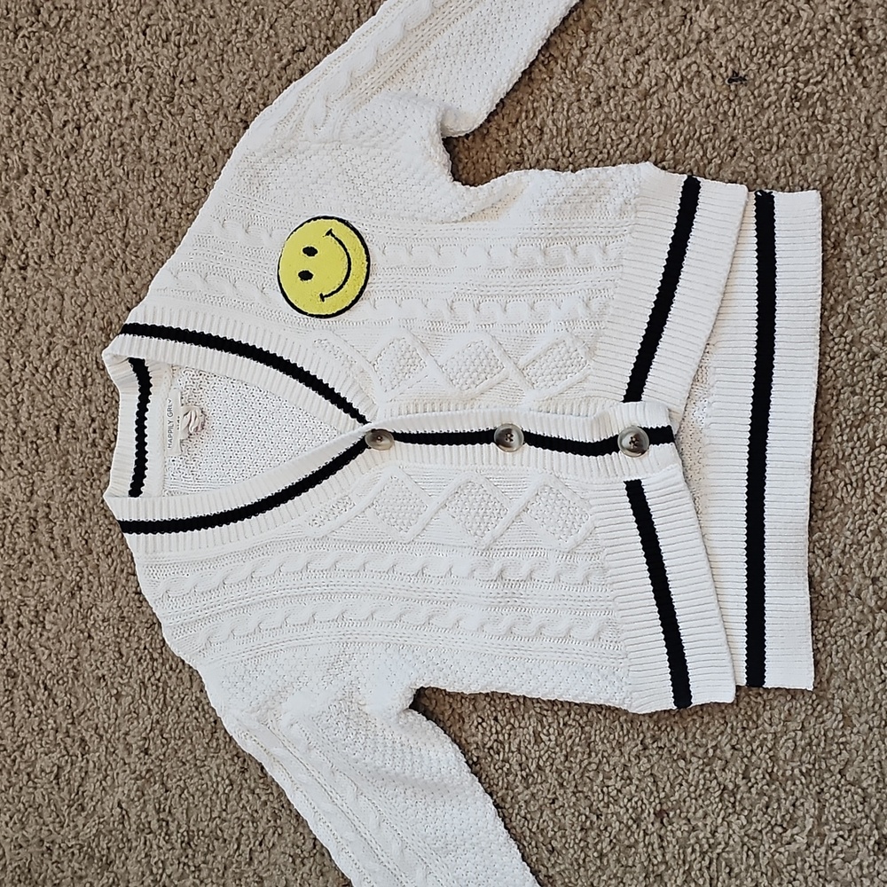 White Smiley Face Kids Cardigan